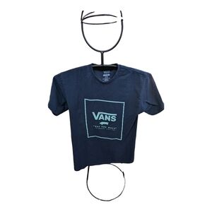 ⭐Vans navy w/pale green Spellout logo tshirt Size Medium GUC